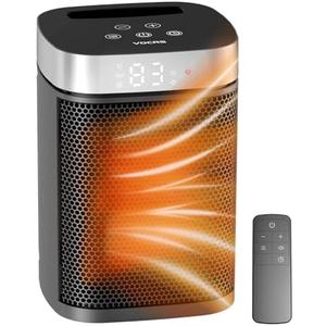 Small Portable Space Heater for Indoor Use - VOCRS 1500W PTC Electric Heater with Thermostat, Remote Control, 12H Timer, Eco and Fan Mode, Rapid and Safe Heating for Bedroom, Office