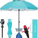 HOMEDEMO 8FT Large Beach Umbrella with Weight Bag & Sand Anchor, Outdoor Umbrellas with Adjustable Aluminum Pole and Table, Heavy Duty Windproof & UPF 50+