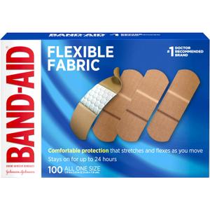 Band-Aid Brand Flexible Fabric Sterile Adhesive Bandages, Comfortable Cushioned Wound Care & Protection for Minor Cuts, Scrapes & Burns, First Aid, Hurt-Free Comfort Pad, One Size 1x3 In, 100 Count