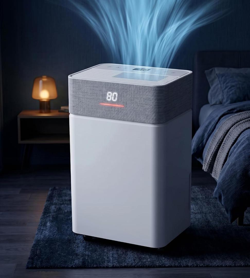 Uthfy 55 Pints/D Dehumidifier for Basement, 4000 Sq. Ft. Dehumidifiers with Drain Hose, 24-H Timer, Child Lock, Auto Defrost, Intelligent Humidity Control for Bathroom, Bedroom, Home