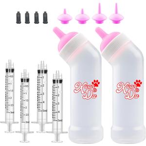 Kitten Nursing Nipple with Syringe, Wide Mouth Angled Puppy Feeding Bottles, with Ventilation Valve Resistant Tearing for Puppies, Kittens, Rabbit, Small Wildlife (L Nipple,Pink)
