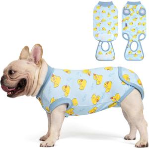 cyeollo Recovery Suit for Dogs Surgery Suit Female Spay Soft Pet Onesie Bodysuit Male Dog Neuter, Small Dogs Surgical Recovery Shirt, Yellow Duck, M (Medium (Back: 16"-18"))