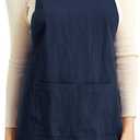 ELEZAY Aprons for Women with Pockets Plus Size Comfort Cross Back No Tie Cotton Linen Apron Pinafore (Blue, L)
