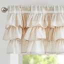 jinchan Ruffled Valance Curtain Linen Kitchen Window Valance for Living Room Bedroom 18 Inch Farmhouse Cottage Shabbychic Style Light Filtering Small Window Treatment 1 Panel Crude