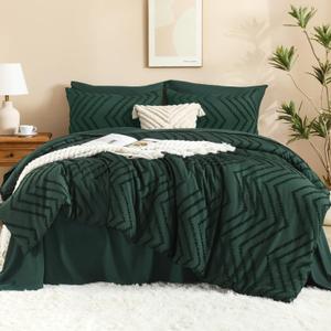Litanika King Size Comforter Set with Sheets Dark Emerald Green - 7 Pieces Bed in a Bag King Chevron Tufted Complete Bedding Sets with Comforter, Sheets, Pillowcases & Shams (King (104"x90"))