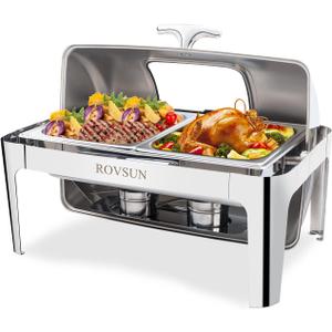 ROVSUN Roll Top Chafing Dish Buffet Set,NSF 9 Quart Rectangular Stainless Steel Chafer for Catering,Buffet Servers and Warmers Set with Glass Window for Wedding, Parties, Banquet, Events,2 Half Size (1 Pack)