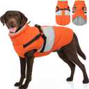 Dog Jacket, Large Dog Coat with Harness Built in, Warm Pet Winter Jacket Zippered Snow Coat with Furry Collar, Waterproof Fleece Snowsuit for French Bulldog, Orange L