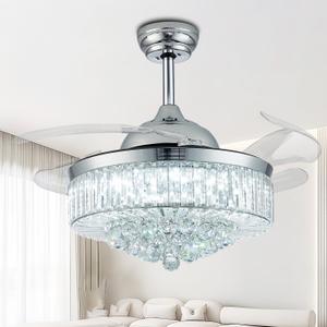 Fandelier Ceiling Fans with Lights and Remote Control Crystal Chandelier Ceiling Fan for Bedroom Living Room, LED Dimmable, 6 Speeds, Reversible DC Motor,Chrome