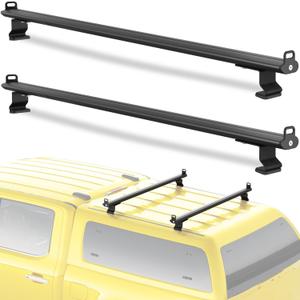 FengYu 57" Universal Roof Ladder Rack for Van & Pickup Truck Cap & Topper, Roof Rack, Heavy Duty Aluminum (Drilling Required) 2 Bar Ladder Roof Van Rack Truck Rack Adjustable Black Accessories