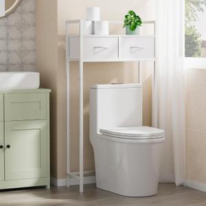 Cerlyunzan Over the toilet Storage with 2 Fabric Drawers, Freestanding, Above the toilet with adjustable feet, space saving