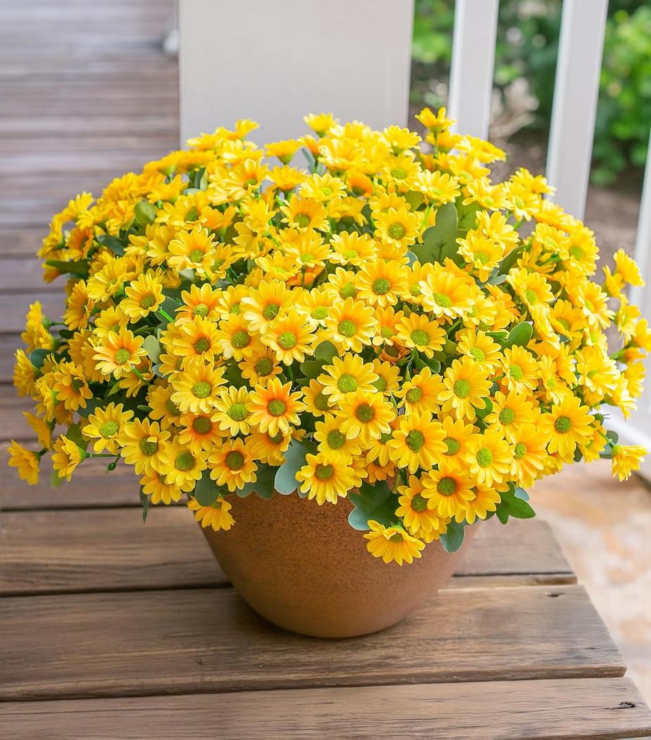 Daisy Artificial Flowers for Outdoors Decoration, 6 Bundles Fake Plants Flowers Bouquet Faux Flowers for Outdoor Planter Look Real UV Resistant Silk Flowers for Outside Front Door Porch Patio, Yellow