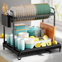 2-Tier Dish Drying Rack - Stainless Steel Dish Rack with Cutlery & Utensil Holders for Kitchen Counter, Sink Organization and Storage for Small Family, 16.7" W x 12.7" L x 15.8" H, Gray