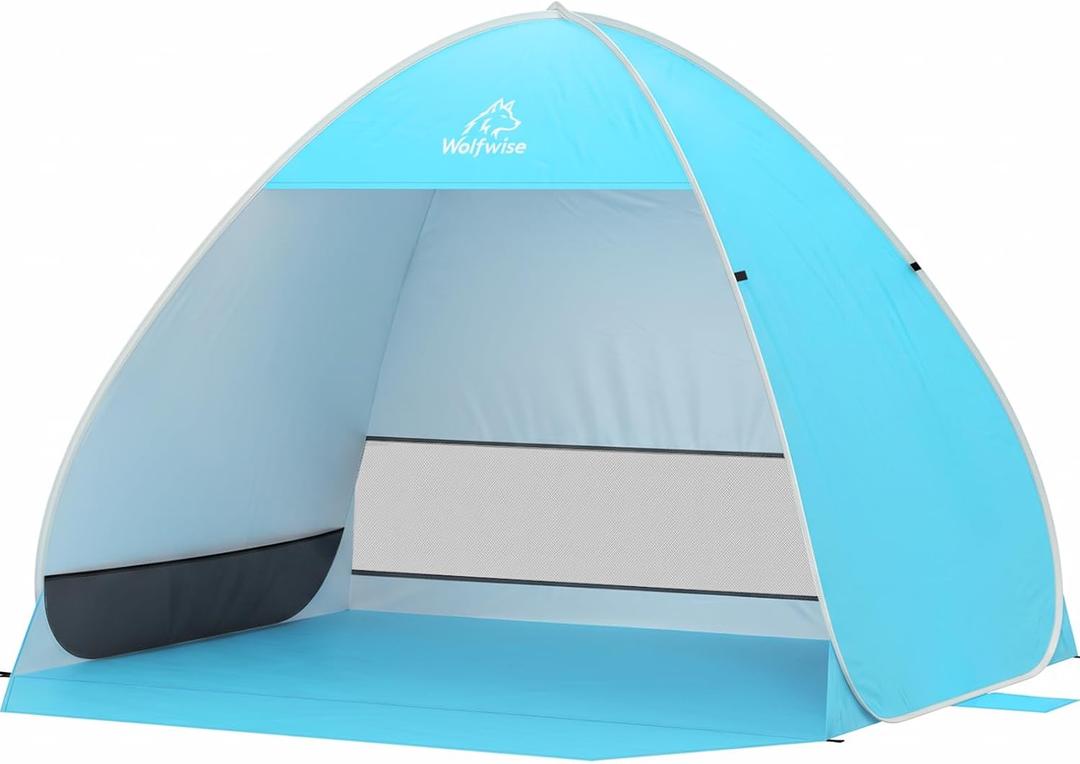 WolfWise Pop up Beach Tent Sun Shelter, 4-5 Person Beach Shade Canopy