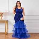 dasmzper Women Sexy Sleeveless Sequin Mesh Patchwork Maxi Dress Plus Size Sling Cocktail Party Formal Gowns (Blue). 5XL