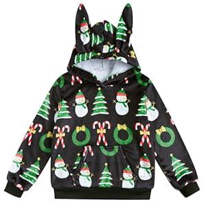 Goodstoworld Little Girls Ugly Christmas Hoodies Size 5-6T Casual Fuzzy Funny Pullover Warm Black Sweatshirt Bunny Girl Hoodie Christmas