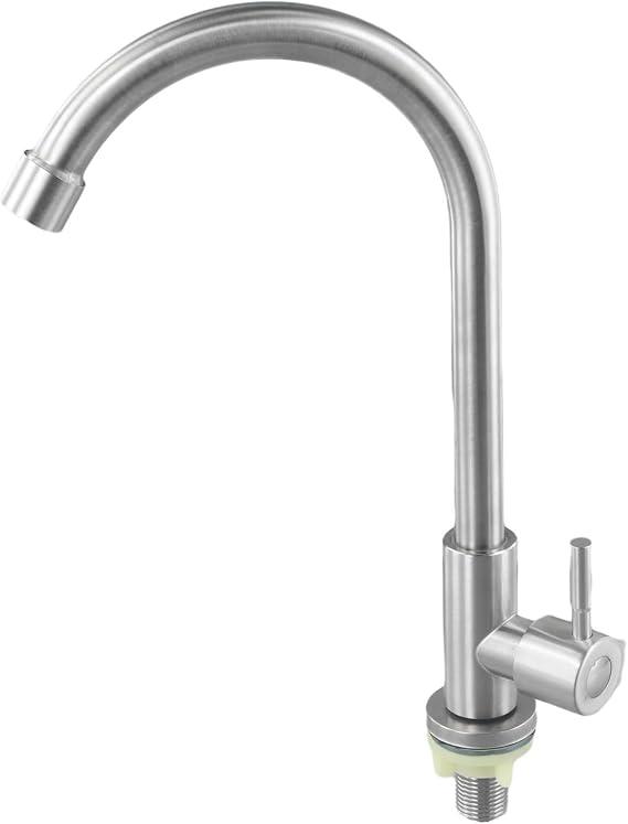 Stainless Steel Kitchen Tap Single Cold Water Faucet For Sink Mixer With 360°Rotating Spout Energy Saving Bubbler For Home Bar Bathroom