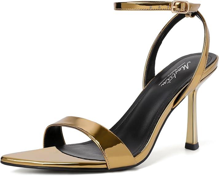 Mostrin Heels for Women Strappy Lace Up Ankle Strap Heels Pointed Open Toe Stiletto High Heeled Sandals for Prom, Party, Daily 6.5