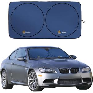 Econour Car Windshield Sun Shade | Premium Reflective Sunshade with 300T Polyester for UV & Heat Glare | Car Interior Accessories for Sedans, Mini SUVs & Hatchbacks | Medium (64" x 32") (blue)