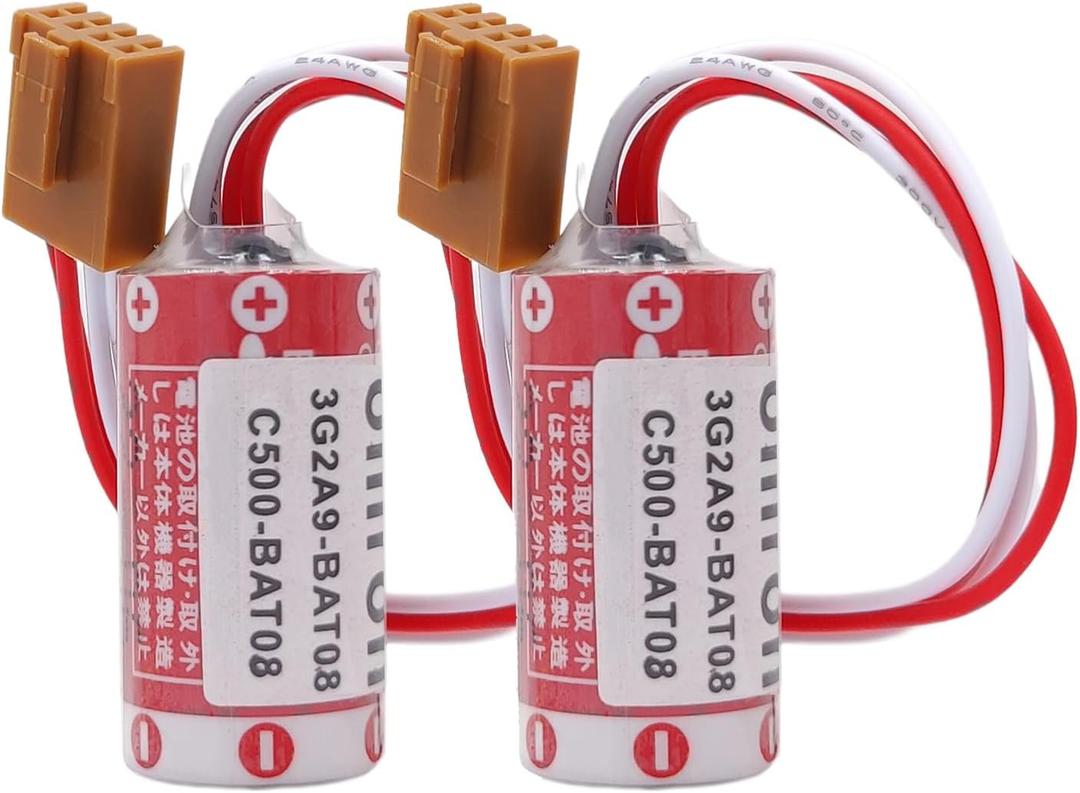 2-Pack ER17/33 PLC Batterywith Brown JAE2.5mm-4P Plug for 3G2A9-BAT08 C500-BAT08 PLC Battery (ER17/33 2/3A 3.6V 1600mAh)