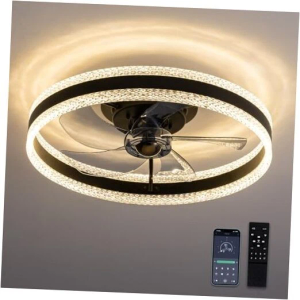Flush Mount Ceiling Fan, Ceiling Fans with Lights and Remote, 6 Black-1215