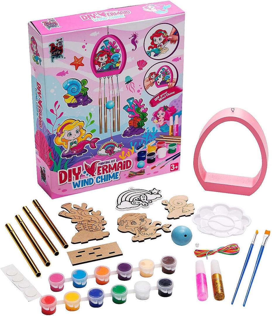 Fun Express DIY Wooden Mermaid Wind Chime Kit, All in One Kids Craft Kit, Birthday and Everday Gifts, Great for Creative Acitivity for Home and School