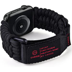 CAGOS Compatible with Apple Watch Band 49mm Ultra 2 band 46mm 45mm 44mm 42mm, Rugged Survival Paracord Nylon Strap Braided Sport Loop for iWatch Bands Ultra Series 10 9 8 7 6 5 4 3 2 1 SE Men (Black)