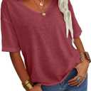 Danedvi Women Fashion V-Neck Half Sleeves Oversized T Shirt Solid Casual Loose Basic Tops (XXL)