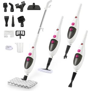 Moolan Steam Mops for Floor Cleaning, Steam mop for Hardwood Floors with Adjustable Steam & Double-Sided Pads, Floor Steamer for Laminate Floor, Tiles, Grout, Furniture (400ML Tank) (White)