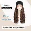 Synthetic Wig Hat with Natural Wave hair Extensions attached for woman Baseball cap wig mix brown curly wavy Hairstyle Adjustable Hat Wig (Mbrown, 22inch)