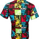 Barry.Wang Men's Hawaiian Floral Shirts Casual Tropical Beach Short Sleeve Funky Aloha Shirt Summer Holiday Vacation Party (Medium, Black and Red Splice)
