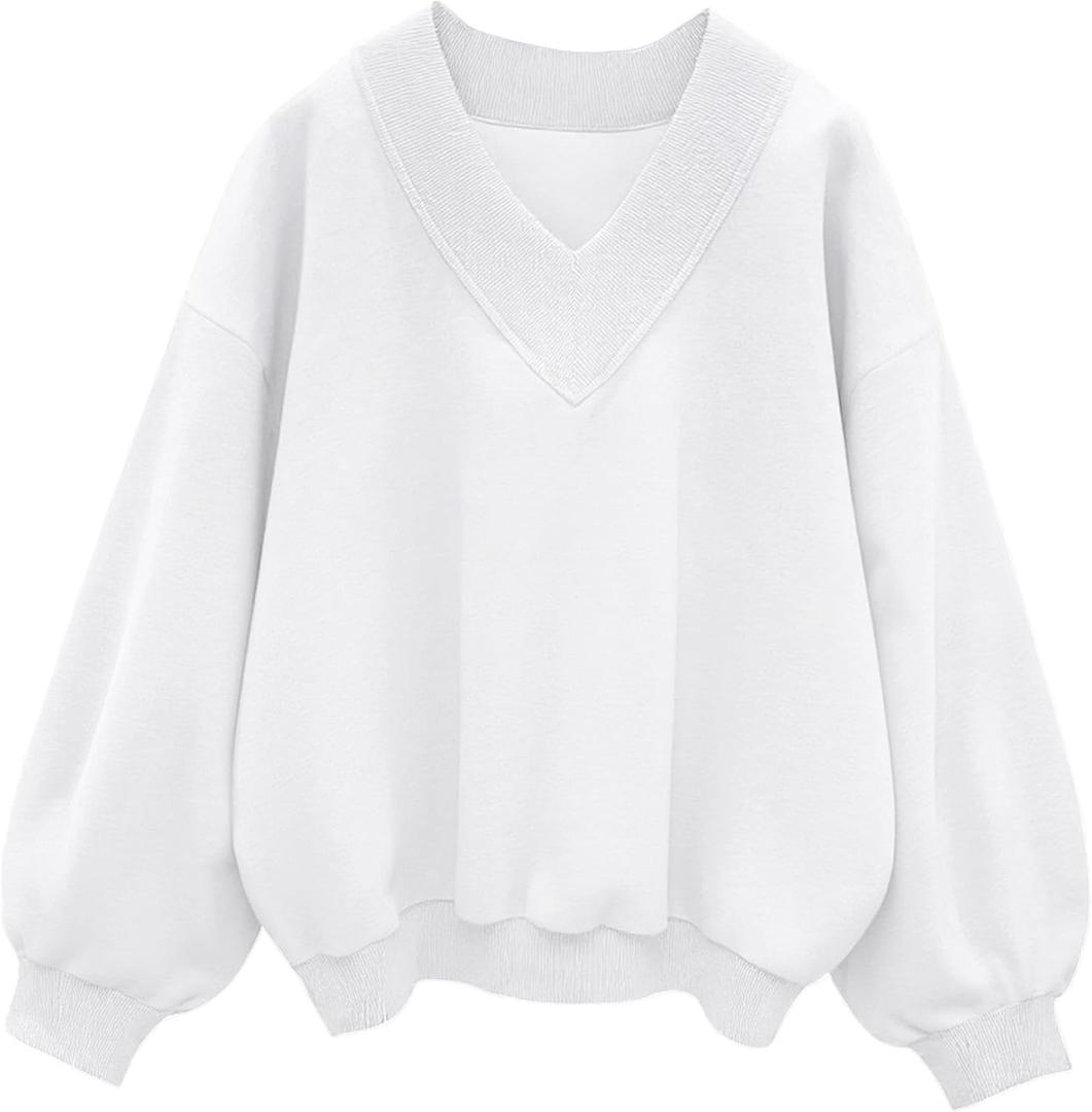 Hilinker Womens V Neck Oversized Sweatshirts Long Sleeve Pullover (Brown, XL)