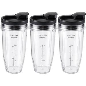 Ninja Blender Cups Replacement 24oz – Compatible with Ninja BN401, BL450, BL456, BL480, BL2012, BN751, BN801, SS101, SS151 – 3 Pack with To-Go Lids