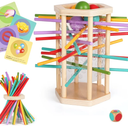4 in 1Montessori Game Toy Wooden Board Game with Cards,Colorful Wooden Sticks Dice Game Math Educational Toys Sticks Stacking Game,Fine Motor Skills Game & Counting Toy Family Travel Game Gifts