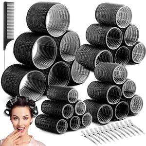 Hair Curler Rollers for Women 24PCS Heatless Hair Roller with 12PCS Clips, 4 SizesJumbo Large Medium SmallSelf Grip Holding Hair Rollers for Long Medium Short Thick Fine Volume Thin Bangs Hair (37 Pieces Set)