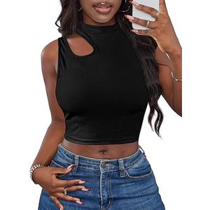 LovelyWholesale Crop Tops for Women Sexy Cut Out Tops Mock Neck Tank Top XL
