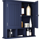 ChooChoo Bathroom Cabinet Wall Mounted 2-Door with 3 Open Shelves， Wooden Medicine Cabinets with Adjustable Shelf，Space Saver Storage Cabinets Over The Toilet for Bathroom&Living Room, Blue
