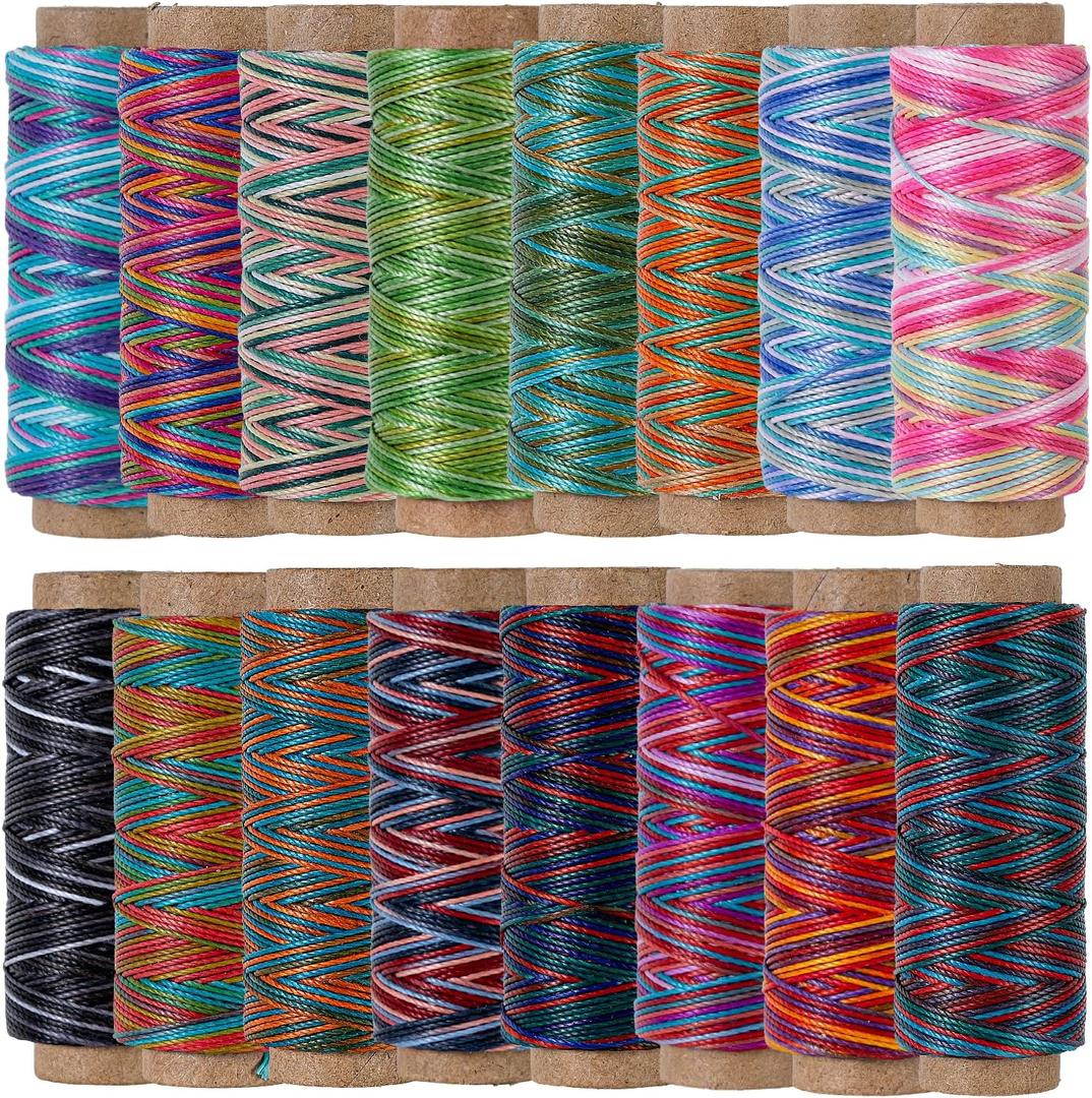 16 Colors Variegated Round Waxed Thread - 0.5mm, 40-Yard Small Spools, Wax Coated 3 Ply Polyester Cord for Handcrafted, Micro Macrame, Jewelry Making, Bracelet Braiding, Beading & Knotting