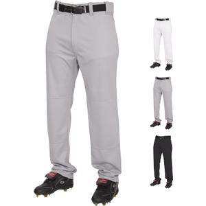 Rawlings Semi-Relaxed Full Length Baseball Pant | Solid & Piped Options | Adult Sizes | Multiple Colors , Large, Gray 