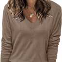Arach&Cloz Women's Soft V Neck Long Sleeve Fall Casual Regular Fit Sweater Tops (Nutmeg)
