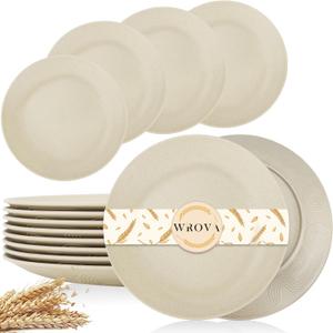 Wrova Wheat Straw Dinner Plates 10 Inch Unbreakable Set of 8 - Dishwasher & Microwave Safe Plastic Plates Reusable - Lightweight Plates for kitchen,camping,salad,appetizer - Beige