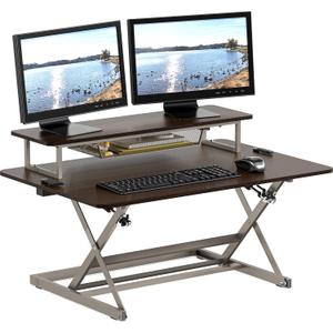 SHW 36-Inch Over Desk Height Adjustable Standing Desk with Monitor Riser, Espresso