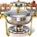 Chafing Dish Buffet Set 4 Pack, 5QT Round Chafing Dishes for Buffet, High Grade Chafers and Buffet Warmers Sets, Stainless Steel Food Warmers for Parties, Weddings, Catering,Gold and Silver