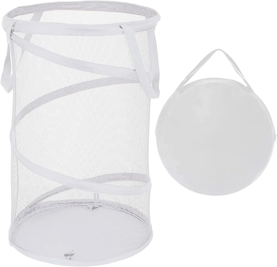 BATTOO Large Collapsible Laundry Basket Foldable Mesh Pop Up Hamper with Handles for Laundry Room, Bathroom, Kids Room, College Dorm, Travel, Storage Organizer White (13.5 x 24 inch)