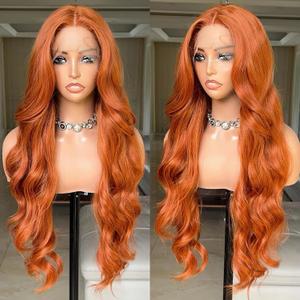 FABLLE Ginger Lace Front Wig - 30 Inch Long Body Wave, Pre-Plucked with Baby Hair, Sun Orange Color