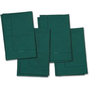 Home Ekaa Green Cotton Linen Napkins Set of 4 Washable Hemstitch Cloth Napkins 20x20 Inch for Dining, St. Patrick's Day, Holiday, Winter, Wedding & Everyday Decor Serena