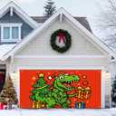 Christmas Garage Door Banner 13x6ft Dinosaur T-Rex Theme Backdrop Seasonal Christmas Decor Winter Door Cover Banners for Outside Garage Wall Covering for Party Garage Decorations