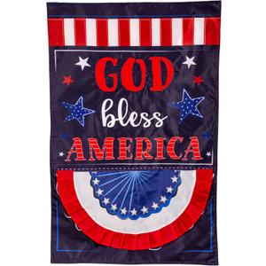 Patriotic God Bless America Applique House Flag