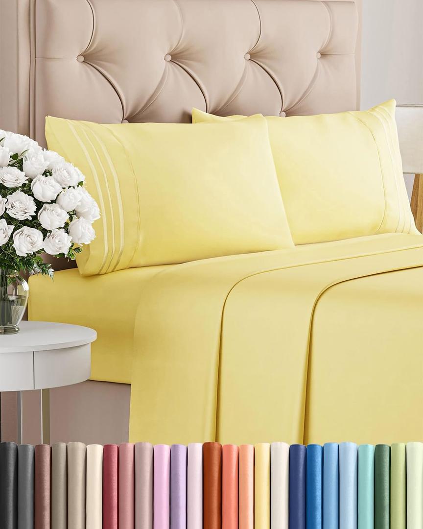Cal King Size 4 Piece Sheet Set - Comfy Breathable & Cooling Sheets - Hotel Luxury Bed Sheets for Women and Men - Deep Pockets, Easy-Fit, Soft and Wrinkle Free Sheets - Yellow Oeko-Tex Bed Sheet Set