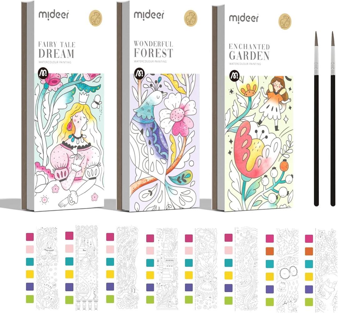 MiDeer Watercolor Painting Book for Kids Ages 4-8, Pocket Watercolor Painting Book Arts and Crafts for Toddlers, Travel Activities Paint with Water Coloring Book Set for Kids 3-8 (3 Packs)