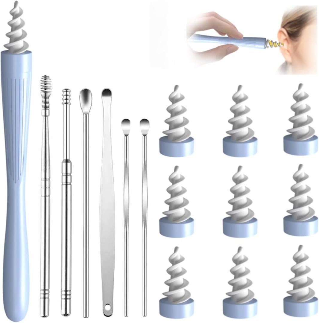 Ear Wax Removal, 2025 Ear Wax Removal Tool Reusable and Washable Replacement Soft Silicone Tips for Cleaner Earwax, Ear Wax Removal Kit Contains 7 Types of Ear Cleaner Tools (Blue)